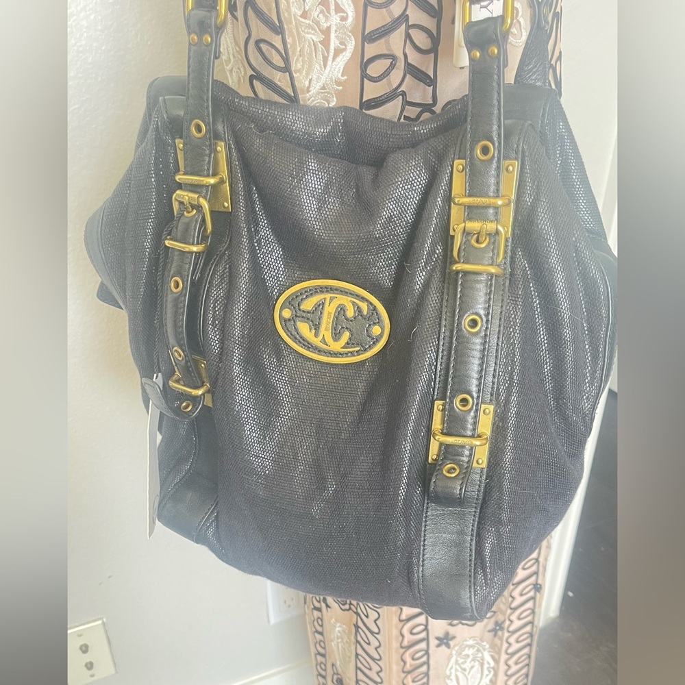 Just Cavalli original Black Canvas & Leather shoulder bag